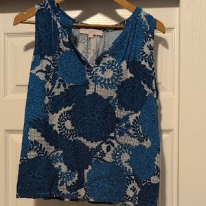 LOFT Blue and White Floral V-Neck Sleeveless Camisole